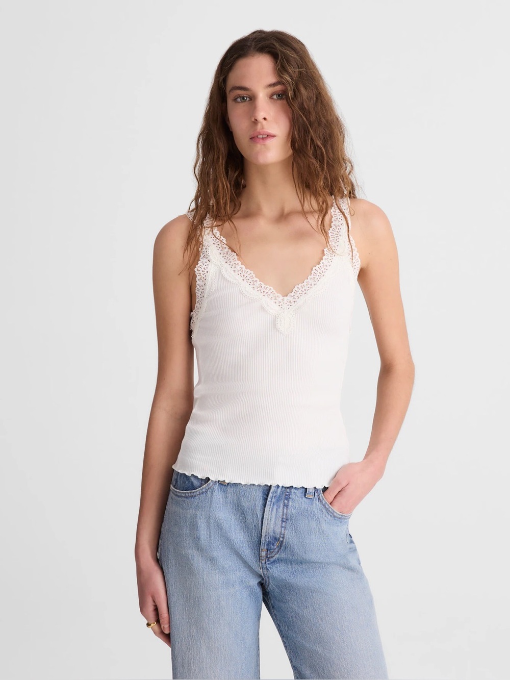 Madewell Lace-Trim Ribbed V-Neck Tank